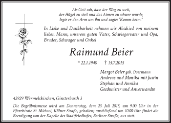 Todesanzeige von Raimund Beier von Rheinische Post