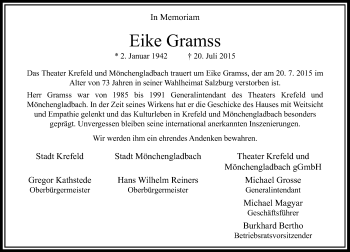 Todesanzeige von Eike Gramss von Rheinische Post
