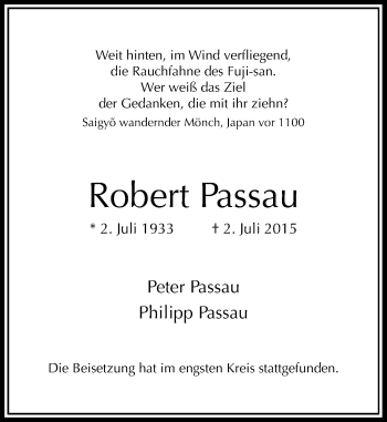 Todesanzeige von Robert Passau von Rheinische Post