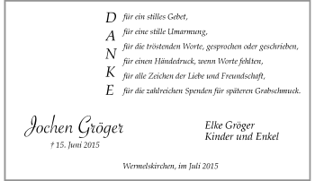 Todesanzeige von Jochen Gröger von Rheinische Post