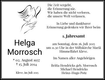 Todesanzeige von Helga Morrosch von Rheinische Post