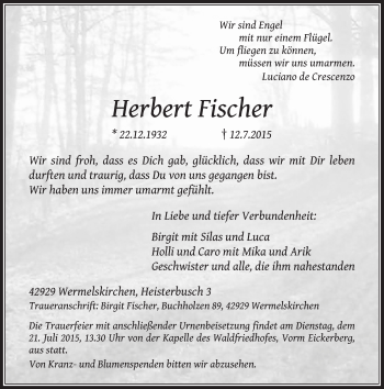 Todesanzeige von Herbert Fischer von Rheinische Post