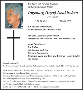 Todesanzeige von Ingeburg Neukirchen von Rheinische Post