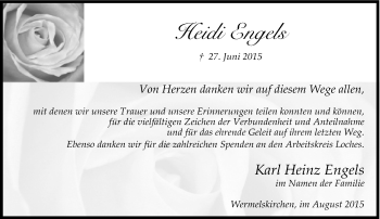 Todesanzeige von Heidi Engels von Rheinische Post