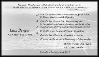 Todesanzeige von Lutz Berger von Rheinische Post