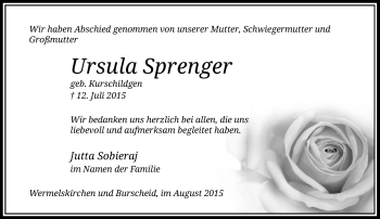 Todesanzeige von Ursula Sprenger von Rheinische Post