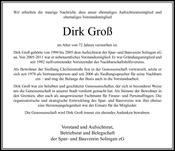 Todesanzeige von Dirk Groß von Rheinische Post
