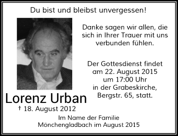 Todesanzeige von Lorenz Urban von Rheinische Post