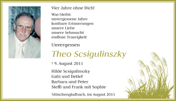 Todesanzeige von Theo Scsigulinszky von Rheinische Post