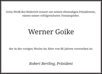 Todesanzeige von Werner Goike von Rheinische Post