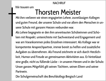 Todesanzeige von Thorsten Meister von Rheinische Post