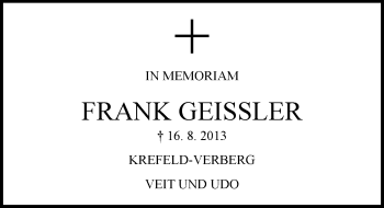 Todesanzeige von Frank Geissler von Rheinische Post