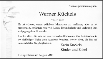 Todesanzeige von Werner Kückels von Rheinische Post
