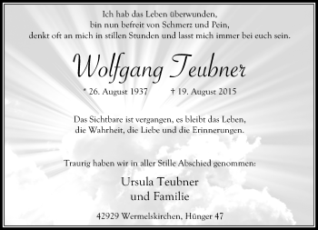 Todesanzeige von Wolfgang Teubner von Rheinische Post