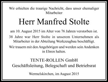 Todesanzeige von Manfred Stolte von Rheinische Post