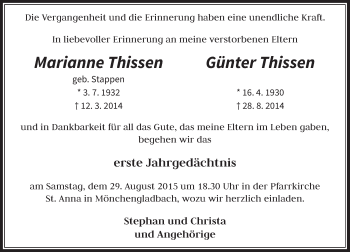 Todesanzeige von Marianne und Günter Thissen von Rheinische Post