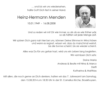 Todesanzeige von Heinz-Hermann Menden von Rheinische Post