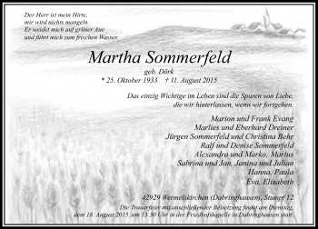 Todesanzeige von Martha Sommerfeld von Rheinische Post
