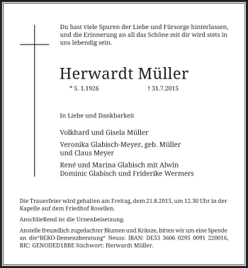 Todesanzeige von Herwardt Müller von Rheinische Post