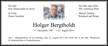 Todesanzeige von Holger Bergtholdt von Rheinische Post