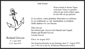 Todesanzeige von Roland Greven von Rheinische Post