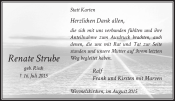 Todesanzeige von Renate Strube von Rheinische Post