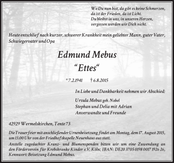 Todesanzeige von Edmund Mebus von Rheinische Post