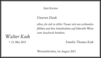 Todesanzeige von Walter Koch von Rheinische Post