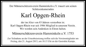 Todesanzeige von Karl Opgen-Rhein von Rheinische Post