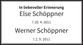 Todesanzeige von Else und Werner Schöppner von Rheinische Post