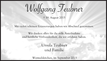 Todesanzeige von Wolfgang Teubner von Rheinische Post