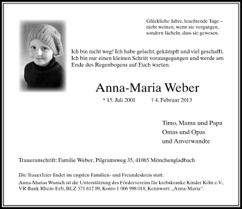 Todesanzeige von Anna-Maria Weber von Rheinische Post