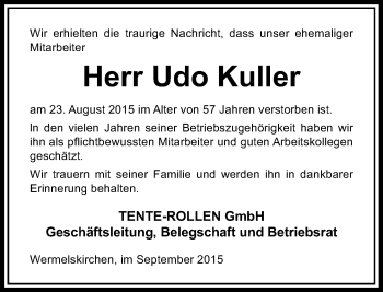 Todesanzeige von Udo Kuller von Rheinische Post