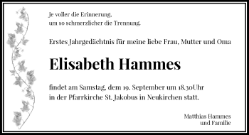 Todesanzeige von Elisabeth Hammes von Rheinische Post
