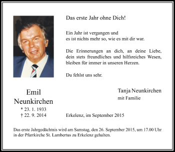 Todesanzeige von Emil Neunkirchen von Rheinische Post