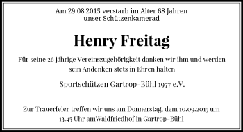 Todesanzeige von Henry Freitag von Rheinische Post