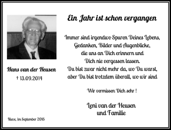 Todesanzeige von Hans van der Heusen von Rheinische Post