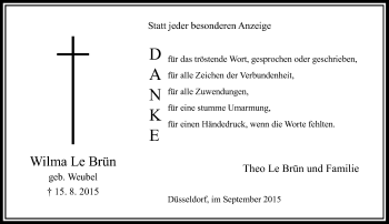 Todesanzeige von Wilma Le Brün von Rheinische Post