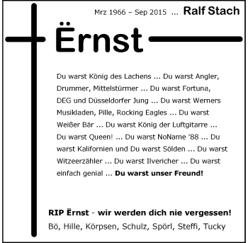Todesanzeige von Ralf Stach von Rheinische Post