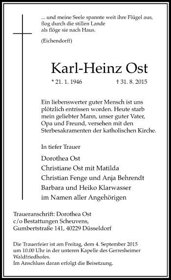 Todesanzeige von Karl-Heinz Ost von Rheinische Post