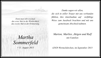Todesanzeige von Martha Sommerfeld von Rheinische Post