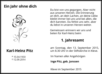 Todesanzeige von Karl-Heinz Pitz von Rheinische Post