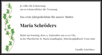 Todesanzeige von Maria Schröders von Rheinische Post