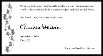 Todesanzeige von Claudia Hüsken 