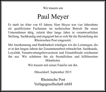 Todesanzeige von Paul Meyer von Rheinische Post