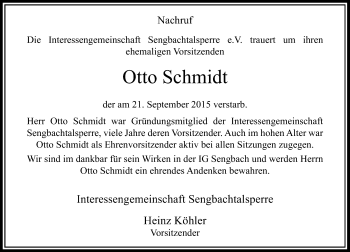 Todesanzeige von Otto Schmidt von Rheinische Post