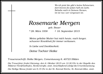 Todesanzeige von Rosemarie Mergen von Rheinische Post