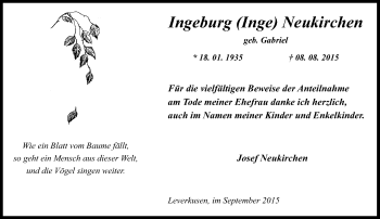 Todesanzeige von Ingeburg Neukirchen von Rheinische Post