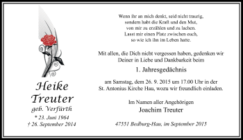 Todesanzeige von Heike Treuter von Rheinische Post