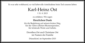 Todesanzeige von Karl-Heinz Ost von Rheinische Post